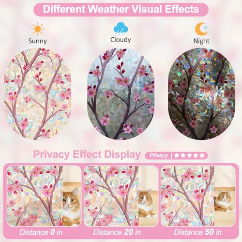 Cherry Blossom Stained Glass Window Film - UV Protection & Privacy