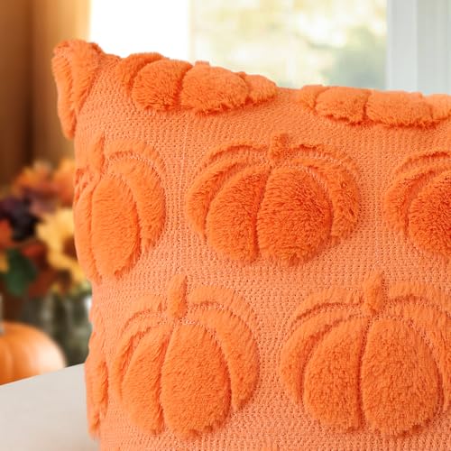 OTOSTAR Fall Pumpkin Throw Pillow Covers, 20x20 Inch Orange Set of 2