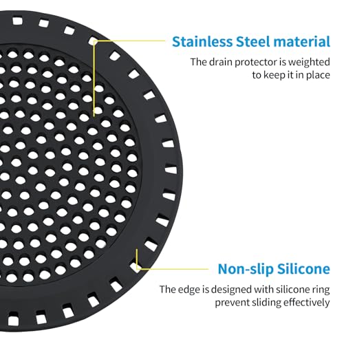 Aluvor Shower Drain Hair Catcher - Weighted Metal Strainer, Matte Black