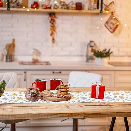 Christmas Snowflake Table Runner 13x70 Inch Holiday Kitchen Decor