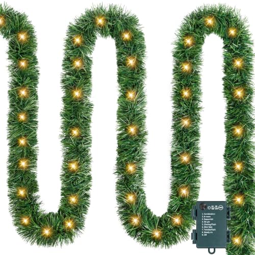 Prelit Christmas Garland with 60 LEDs - Warm White, 19.7 ft Lighted Decoration