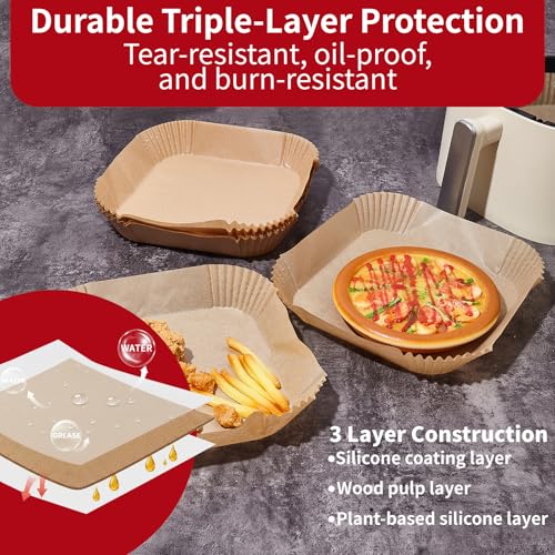 Wellsworth 8-Inch Square Air Fryer Parchment Paper Liners, 125 Pack