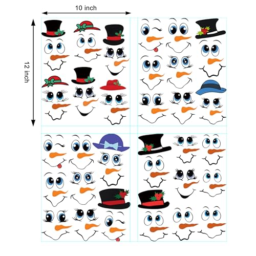 Christmas Snowman Face Stickers Set for Holiday Decorations - Waterproof Vinyl Decals