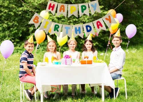Pre-Strung Burlap Happy Birthday Banner - Colorful Party Decor