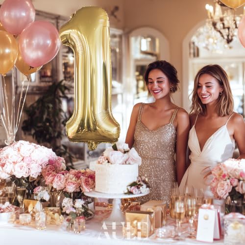 AULE 40 Inch Light Gold Jumbo Number Balloon 1 | Birthday & Anniversary