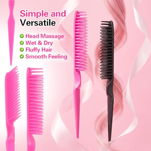4-Piece 9-Inch 3-Row Hair Styling Comb & Rat Tail Teasing Brush Set