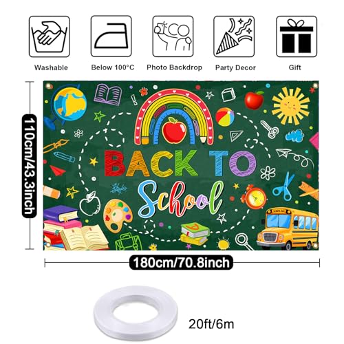 Back to School Photo Backdrop Banner - 6x3.6ft Decorations