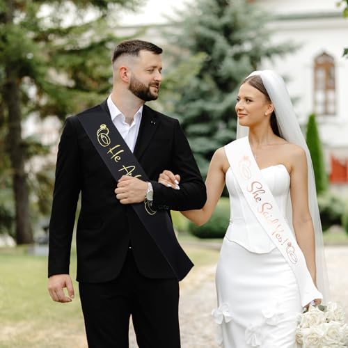 Bride & Groom Sash Set - Rose Gold & Gold Engagement Party Favors