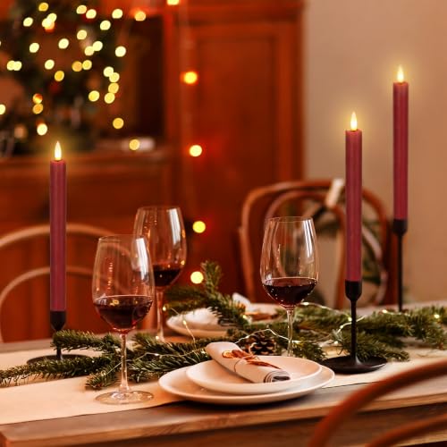 Lasumora Christmas Red Flameless Taper Candles Flickering with 6H Timer - K-Christmas Red-6