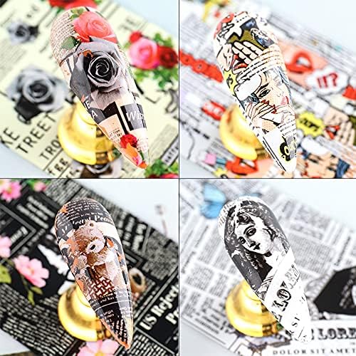 CHANGAR Newspaper Magazine Nail Art Foil Transfer Decals - 10 Sheets