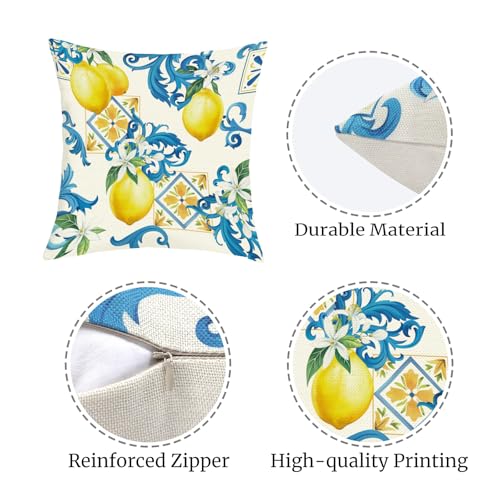 Mediterranean Lemon Throw Pillow Covers - Set of 4, 18x18