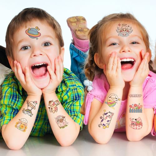 Sheep and Milk Cow Temporary Tattoos for Kids Party Favors, 12 Sheets