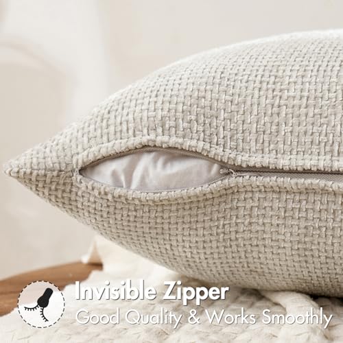 MIULEE Chenille Throw Pillow Covers 18x18 Inch - 2 Pack, Beige