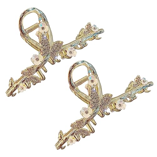 Gold Metal Butterfly Hair Claw Clips 2-Piece Set for Thick Hair