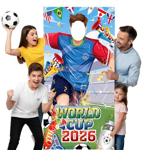 71x35 Inch World Cup Soccer Banner with Face Hole Props