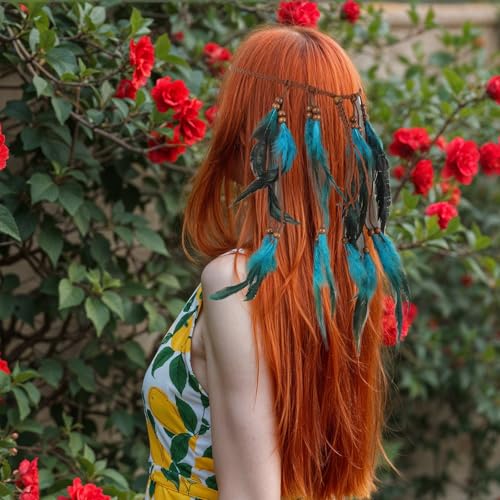 Guduling Blue Feather Indian Headband Boho Hippie Hair Accessory
