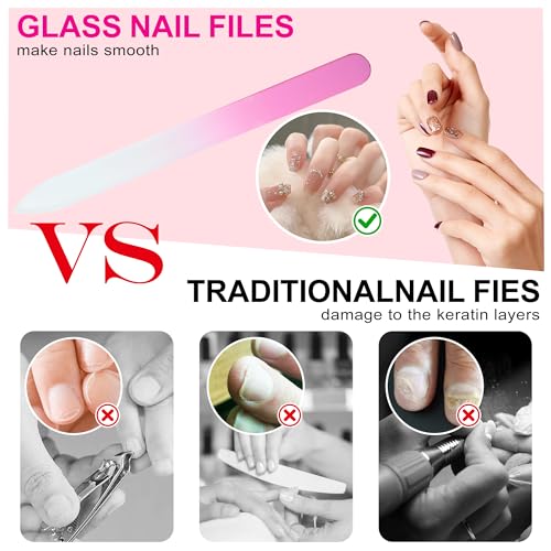 Glass Nail File Set with Cases - 6 Pack Double Sided Crystal Files