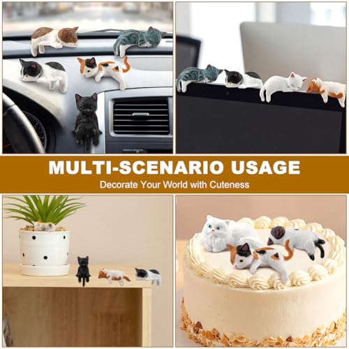 12-Piece Mini Cat Figurine Set for Car Dashboard and Home Decor