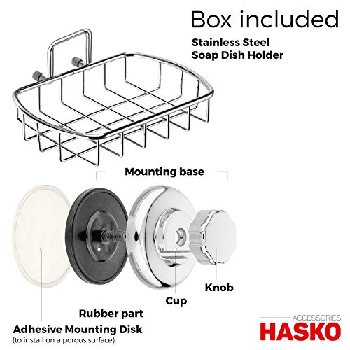 HASKO Rustproof Stainless Steel Suction Cup Soap Dish for Shower Wall