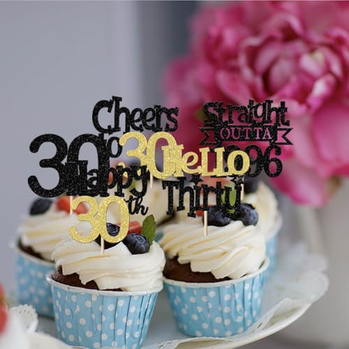 30 Pack Happy 30th Birthday Cupcake Toppers – Glitter Decorations