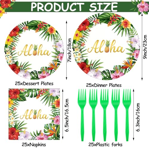 Tropical Luau Party Supplies Set - 100PCS Disposable Plates, Napkins & Forks