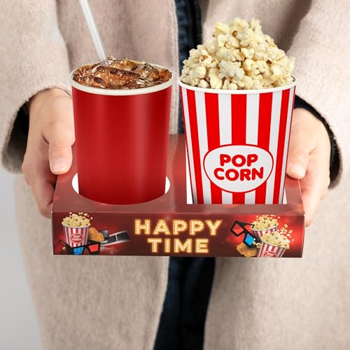 16 Pcs Retro Movie Night Snack Trays with Cup Holder - Brown