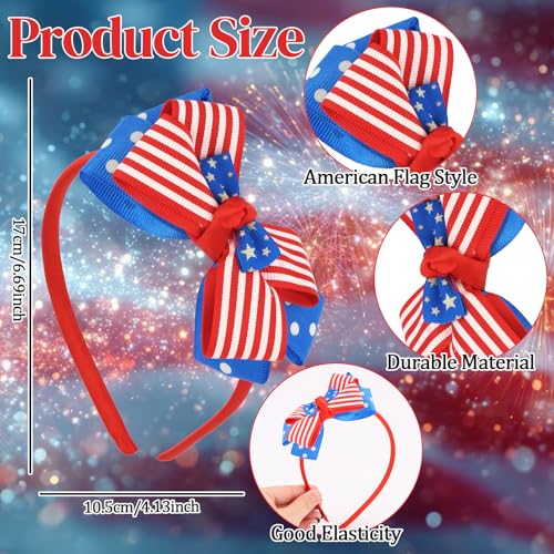 CURASA 4th of July Bow Headband - Patriotic USA Flag Hair Accessory