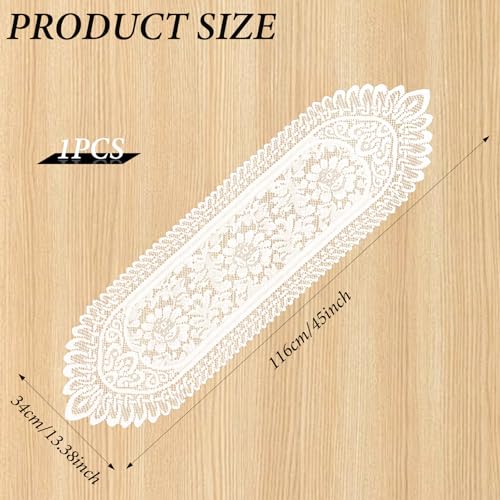 Vintage Floral Lace Table Runner - 45" x 13" Crochet Dresser Scarf