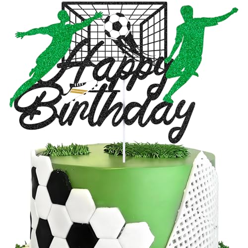 Hooqict Soccer Happy Birthday Cake Topper Glitter Decorations - Kids, Men, Boys Party Supplies