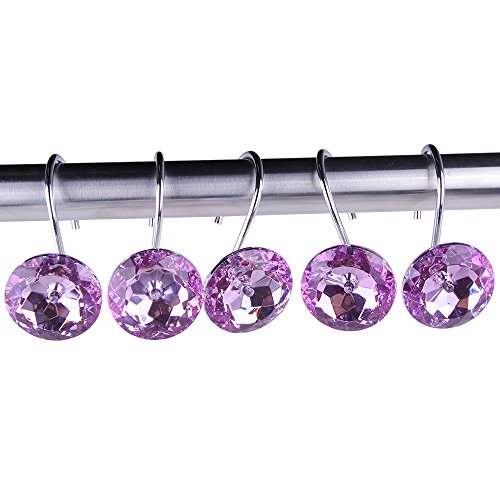 Adwaita Decorative Shower Curtain Hooks with Crystal Rhinestones - Set of 12