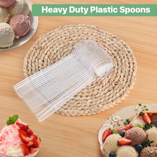 Heavy Duty Clear Plastic Spoons - Long Handle, 36 Pack for Desserts & Beverages