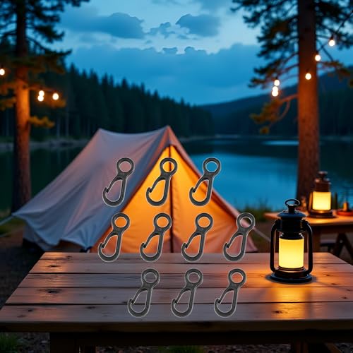10Pcs Black Plastic Multifunction Snap Clip Hook Camping Carabiner Buckle,Camping Equipment Tent Buckle Clips Tent Hooks for Lights Hanging to Canopy Outdoor Tent Accessories and Keychain Carabiners