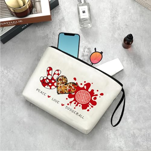 Dodgeball Makeup Bag - Peace Love Dodgeball Cosmetic Pouch Gift for Women