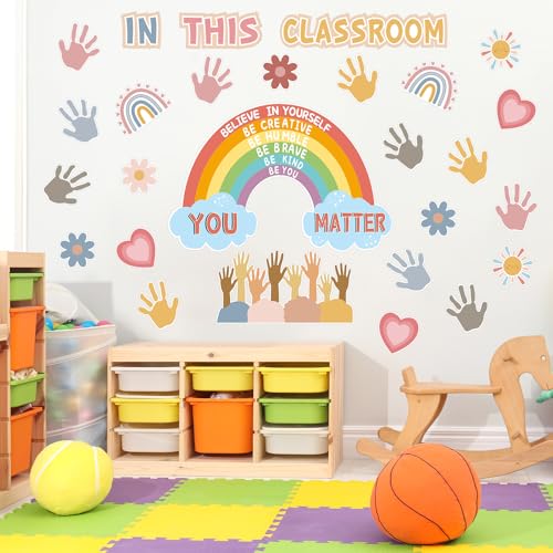 Rainbow Classroom Bulletin Board Decorations - 30Pcs Inspirational Cutouts