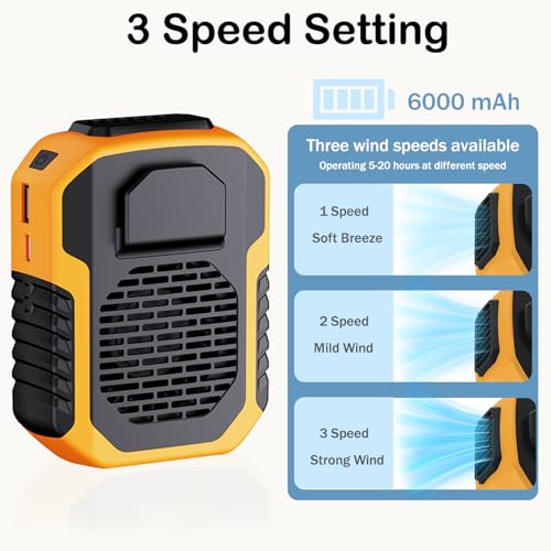 UHOUSEST Portable Waist Fan, 6000mAh Rechargeable Wearable Fan - Orange