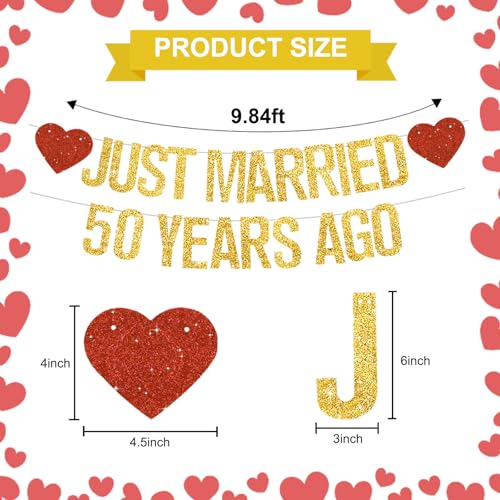 Gold Glitter Just Married 50 Years Ago Banner - Pre-Strung Anniversary Decoration