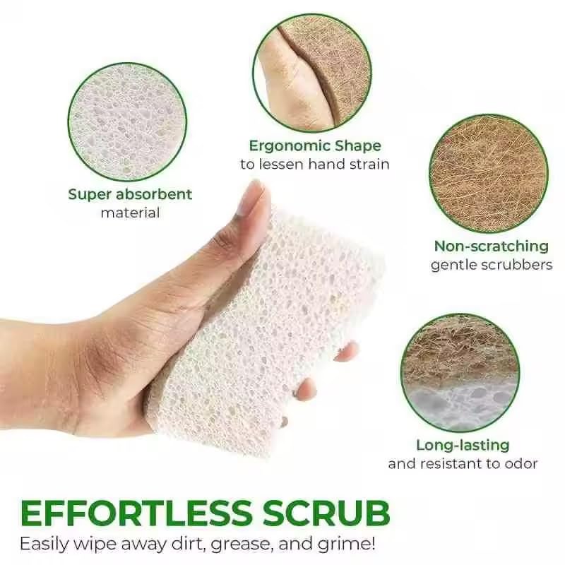 Eco-Friendly Kitchen Sponge Set - 6 Pack Natural Coconut Fiber & Cellulose Double-Sided Scrubbers