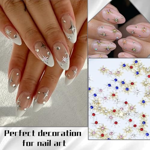 KRTBKR 3D Gold and Silver Star Nail Charms Metallic Studs Rhinestones for Acrylic Nails Manicure