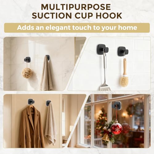 Matte Black Suction Cup Hooks - 2 Pack for Bathroom & Kitchen