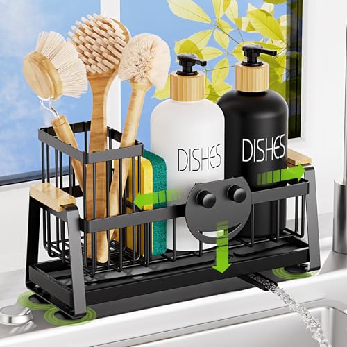 AUMOVAWA Kitchen Sink Caddy Organizer with Dish Brush Holder & Suction Cups