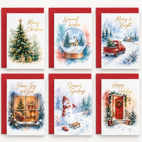 30 Pack Christmas Cards Assortment with Envelopes & Stickers - Holiday Holiday