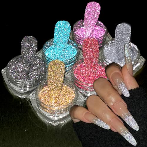 FSpronail Reflective Glitter Powder Set - 6 Colors Diamond Shimmer Dust