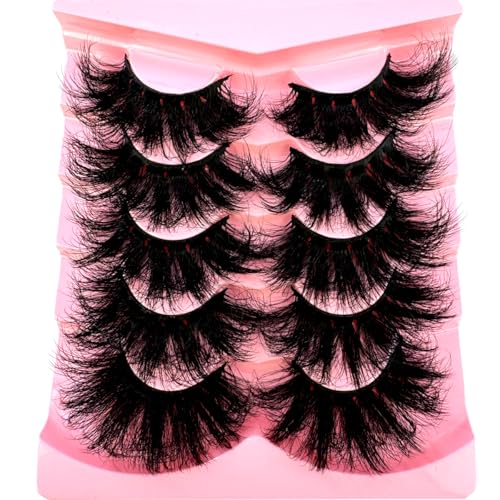 CuvDhe 5 Pairs 25mm Faux Mink False Eyelashes Fluffy Dramatic Volume