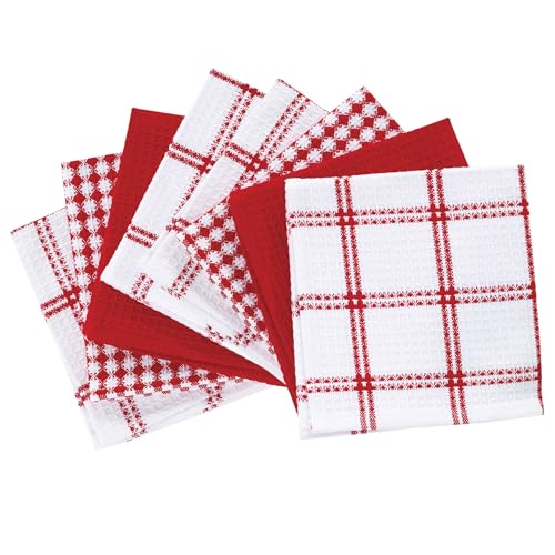 T-Fal Premium Waffle Dish Cloths - 100% Cotton, 8-Pack, Red