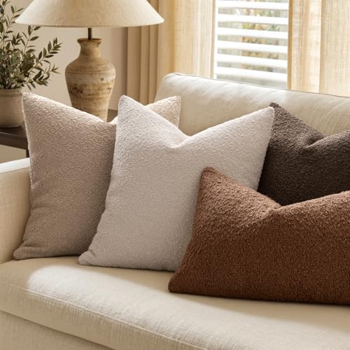 MIULEE 20x12 Inch Beige Boucle Lumbar Pillow Cover - Pack of 1