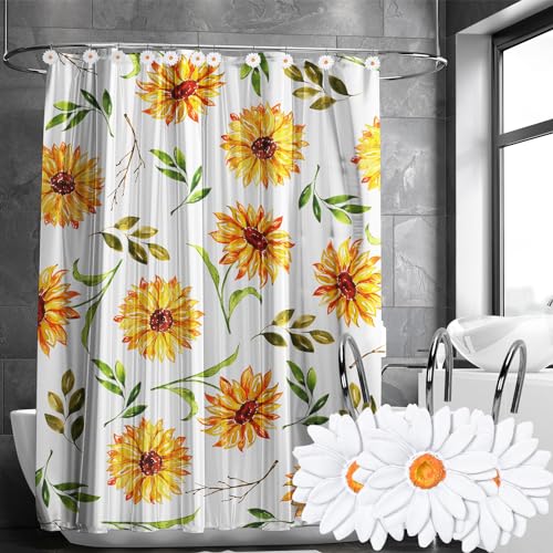 Whaline White Spring Daisy Shower Curtain Hooks Set - Floral Bathroom Decor