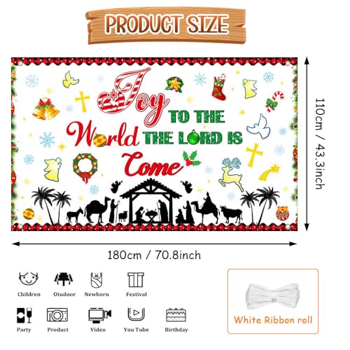 5.9x3.6ft Christmas Nativity Backdrop Joy to The World Religious Photography Banner