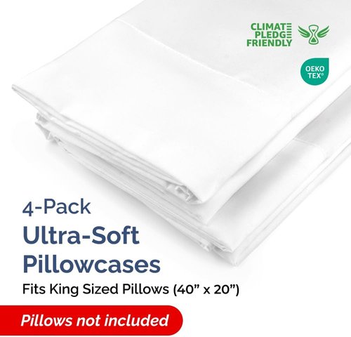 King Pillow Cases by [Brand Name] - Super Soft Hotel Quality Covers | 4 Pack, Wrinkle-Free & Machine Washable - 20" x 40" (White)