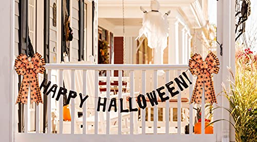 Halloween Buffalo Plaid Bow with Spider Design - Decorative Wreath Topper