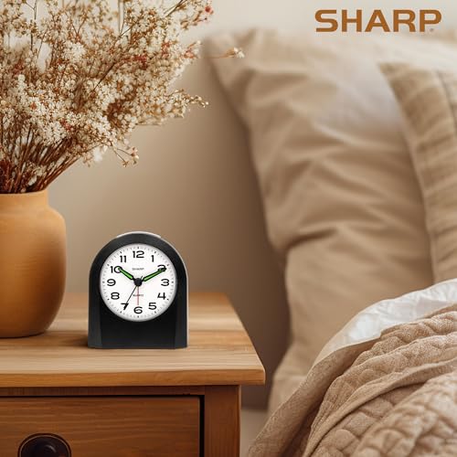 Sharp Small Battery Operated Analog Alarm Clock - Silent, Snooze, Pack of 2